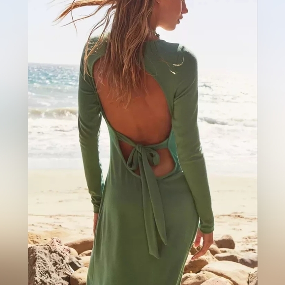 NWOT Free People Aubre Open-Back Maxi Dress in Mermaid Green Size Small 💚 - Picture 4 of 9